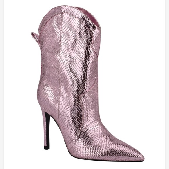 New Guess Bow Tie Metallic Gold Western High Heel Bootie 9 - Picture 11 of 15